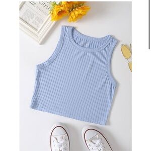 SHEIN Women's T-Shirt Solid Rib Knit Tank Top - Dusty Blue, Size Medium